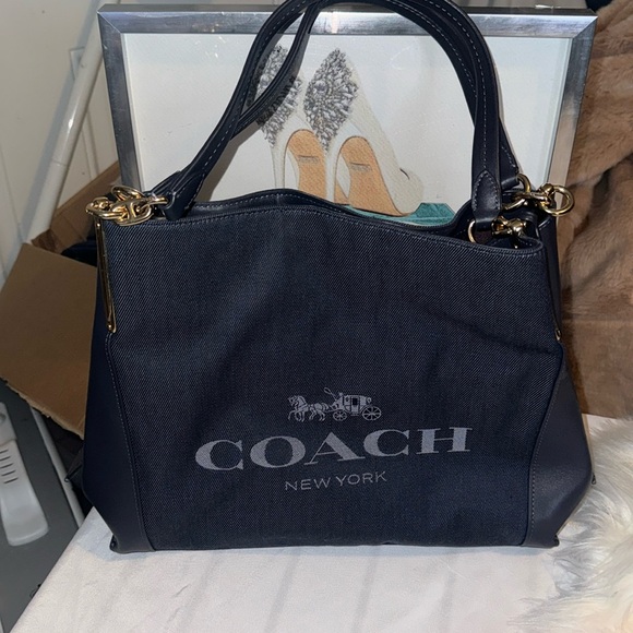 ❤️ Coach Horse and Carriage Jacquard Dalton 31 Blue Shoulder Bag EUC - Picture 2 of 10